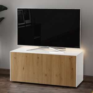 Intel LED TV Stand In White And Oak With Wireless Charging