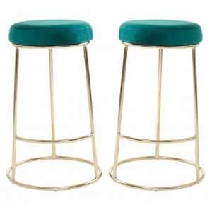 Intercrus Green Velvet Bar Stools With Gold Frame In A Pair
