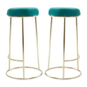 Intercrus Tall Green Velvet Bar Stools With Gold Frame In A Pair