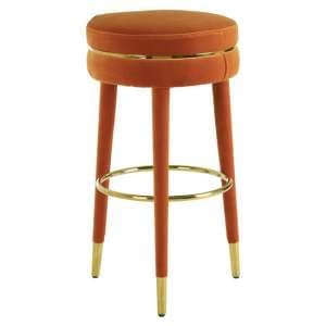 Intercrus Upholstered Velvet Bar Stool In Orange And Gold - UK