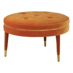 Intercrus Upholstered Velvet Footstool In Orange And Gold - UK