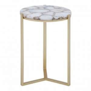Inventive Round Agate Side Table With Gold Frame In Ivory - UK