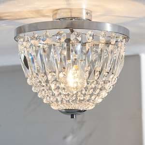 Iona Clear Glass Faceted Crystals Flush Ceiling Light In Chrome - UK