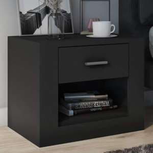 Ionia Wooden Bedside Cabinet With 1 Drawer In Matt Black - UK