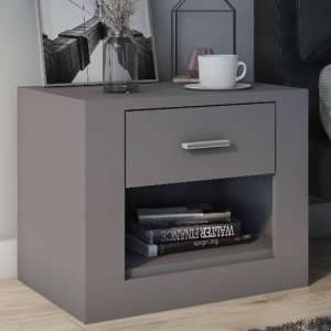 Ionia Wooden Bedside Cabinet With 1 Drawer In Matt Grey - UK