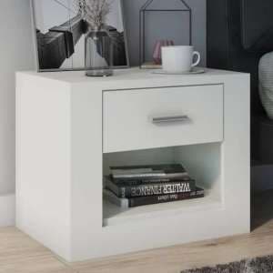 Ionia Wooden Bedside Cabinet With 1 Drawer In Matt White - UK
