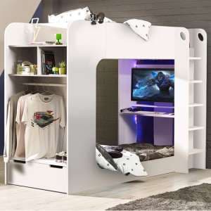 Ionia Bunk Bed With Gaming Computer Desk In White - UK