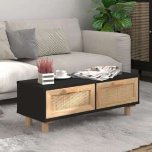 Alfy Coffee Table With 2 Drawers In Black And Natural Rattan