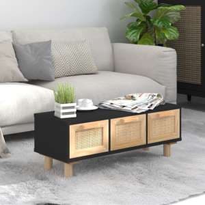 Alfy Coffee Table With 3 Drawers In Black And Natural Rattan