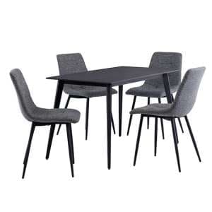 Iris Black Stone Dining Table With 4 Ebele Dark Grey Chairs - UK