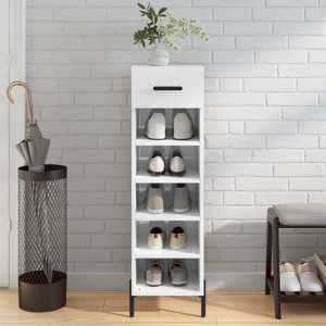 Iris High Gloss Shoe Storage Cabinet With 1 Drawer In White