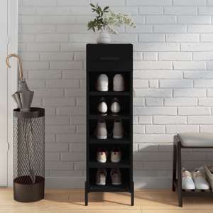 Iris Wooden Shoe Storage Cabinet With 1 Drawer In Black - UK