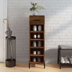 Iris Wooden Shoe Storage Cabinet With 1 Drawer In Brown Oak - UK