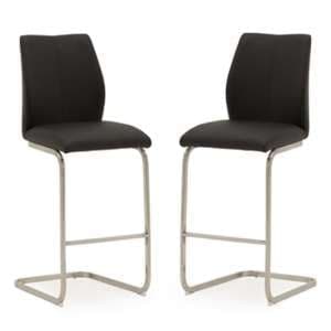 Irmak Black Leather Bar Chairs With Steel Frame In Pair