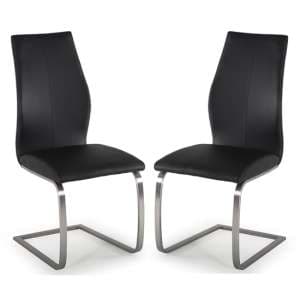 Irmak Black Leather Dining Chairs With Steel Frame In Pair - UK