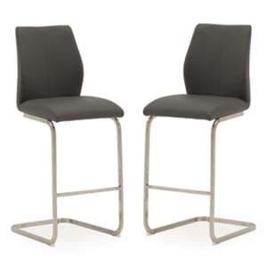 Irmak Grey Leather Bar Chairs With Steel Frame In Pair