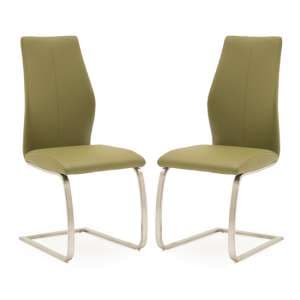Irmak Olive Leather Dining Chairs With Steel Frame In Pair - UK