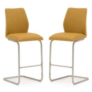 Irmak Pumpkin Leather Bar Chairs With Steel Frame In Pair