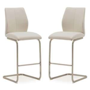 Irmak Taupe Leather Bar Chairs With Steel Frame In Pair