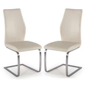 Irmak Taupe Leather Dining Chairs With Steel Frame In Pair