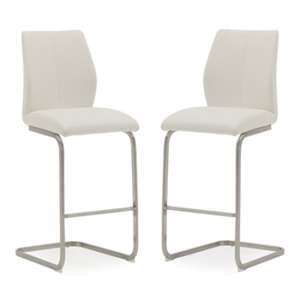 Irmak White Leather Bar Chairs With Steel Frame In Pair