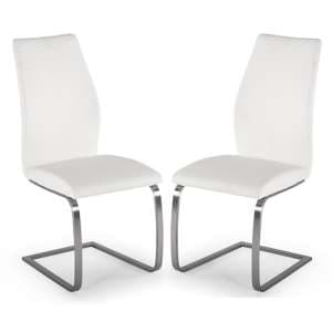 Irmak White Leather Dining Chairs With Steel Frame In Pair - UK