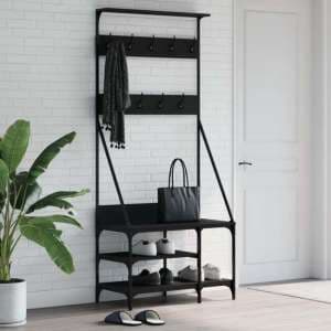 Ironton Wooden Clothes Rack With Shoe Storage In Black - UK