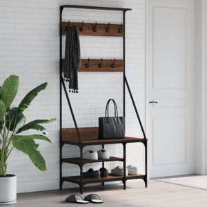 Ironton Wooden Clothes Rack With Shoe Storage In Brown Oak - UK