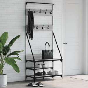 Ironton Wooden Clothes Rack With Shoe Storage In Grey Sonoma Oak - UK
