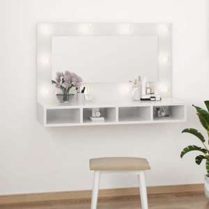 Irvine High Gloss Wall Dressing Cabinet In White With LED - UK