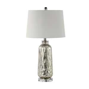 Irvine White Linen Shade Table Lamp With Silver Glass Base - UK