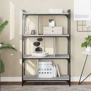 Irving Wooden Bookcase With 4-Tier In Grey Sonoma Oak - UK