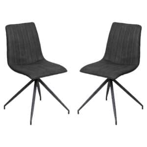 Isaak Charcoal PU Leather Dining Chairs With Metal Legs In Pair