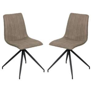 Isaak Taupe PU Leather Dining Chairs With Metal Legs In Pair - UK
