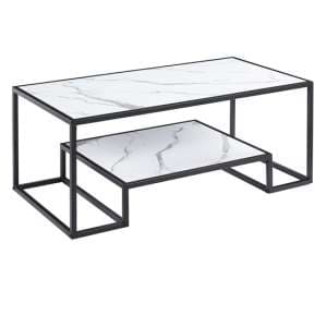 Isla Wooden Coffee Table With Undershelf In White Marble Effect - UK