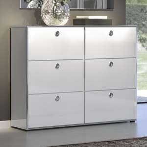 Isna High Gloss Highboard With 6 Flap Doors In White