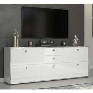 Isna High Gloss TV Sideboard With 5 Doors 2 Drawers In White