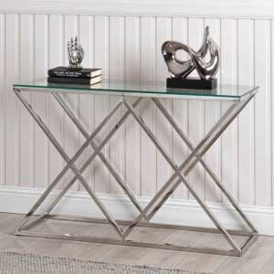 Ivins Clear Glass Console Table With Chrome Stainless Steel Base - UK