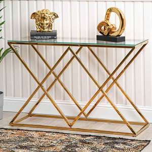 Ivins Clear Glass Console Table With Gold Stainless Steel Base - UK