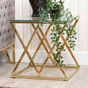 Ivins Clear Glass End Table With Gold Stainless Steel Base