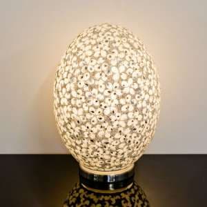 Izar Large White Flower Design Mosaic Glass Egg Table Lamp