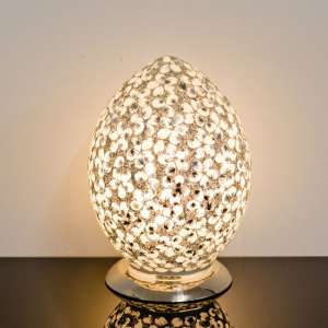 Izar Medium White Flower Design Mosaic Glass Egg Table Lamp
