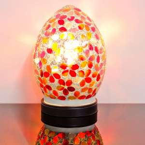Izar Small Red Flower Design Mosaic Glass Egg Table Lamp