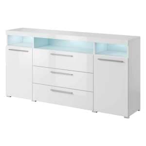 Izola Gloss Sideboard Wide 2 Doors 3 Drawers In White With LED - UK