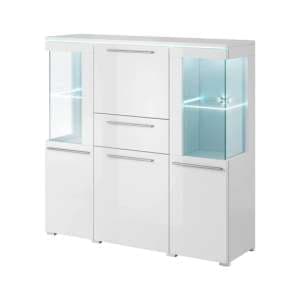 Izola High Gloss Sideboard With 5 Doors In White And LED