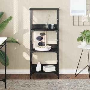 Izola Wooden Bookshelf With 3 Compartments In Black - UK