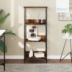 Izola Wooden Bookshelf With 3 Compartments In Smoked Oak - UK