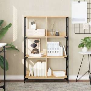 Izola Wooden Bookshelf With 6 Compartments In Sonoma Oak - UK