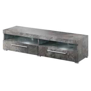 Izola Wooden TV Stand With 2 Drawers In Slate Grey And LED