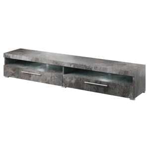 Izola Wooden TV Stand Wide With 2 Drawers In Slate Grey And LED